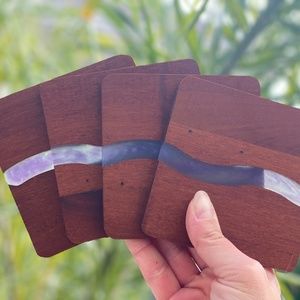 4" Mahogany Coaster Set Epoxy River Coasters